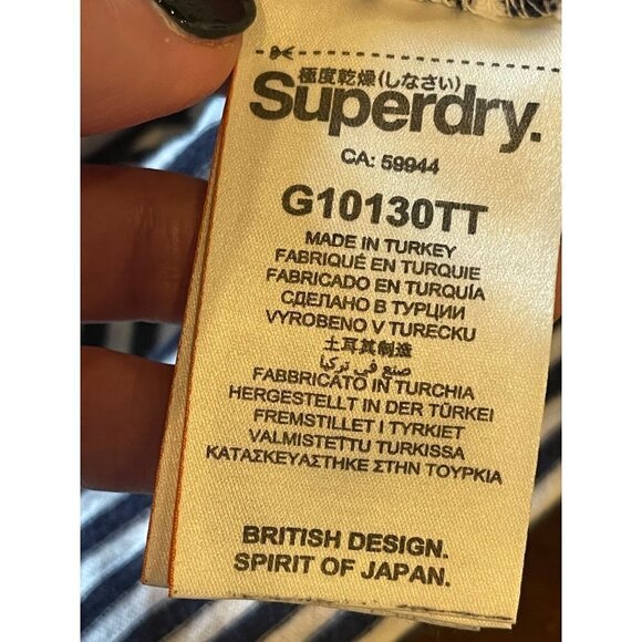 Superdry Blue and White Striped Crew Neck Rope Lettering Short Sleeve Tee Size 8 - Picture 11 of 12